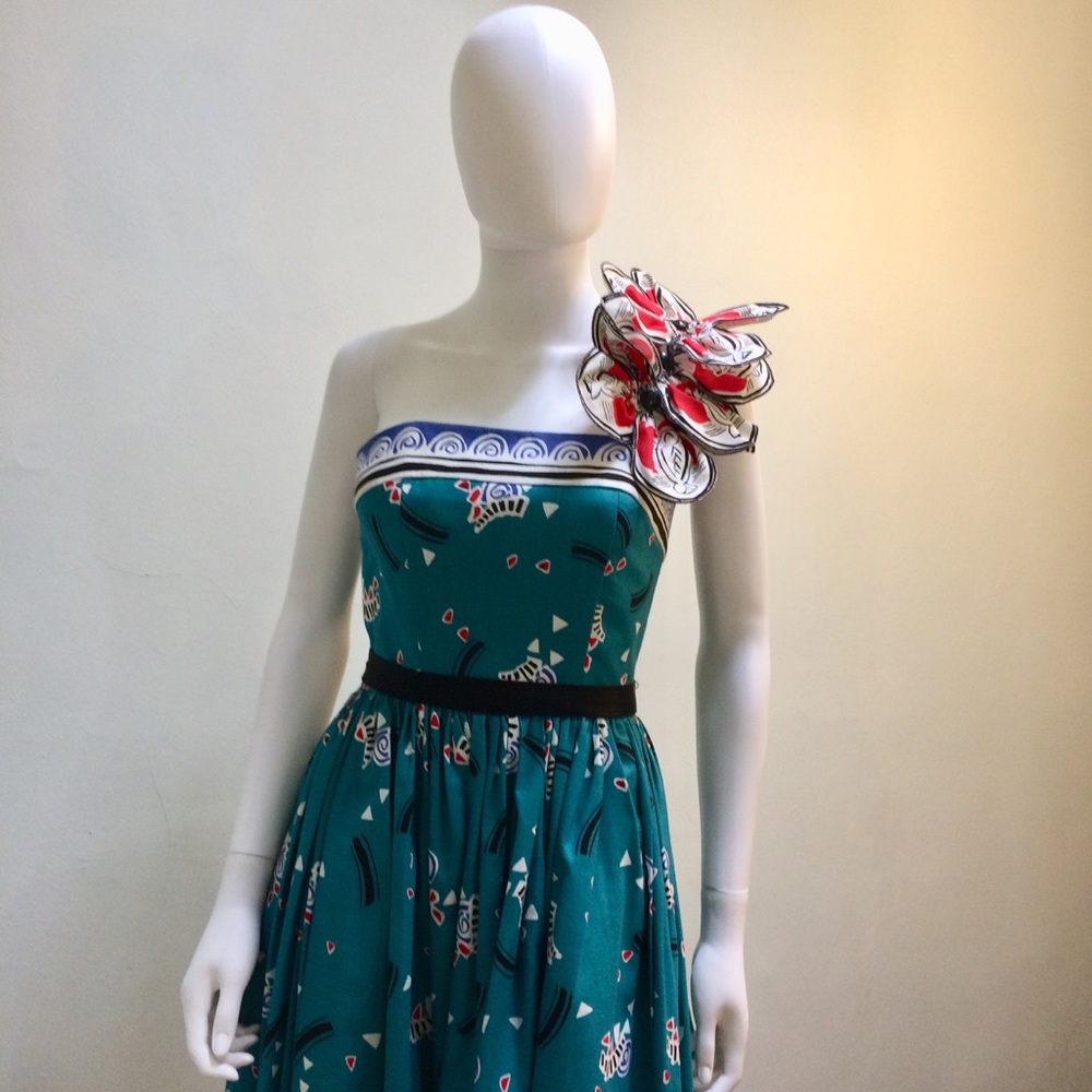 Vintage Victor Costa Turquoise Cotton Formal Dress